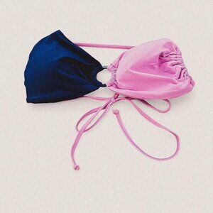 L*Space Freddie keyhole colorblock purple blue halter bikini top medium new